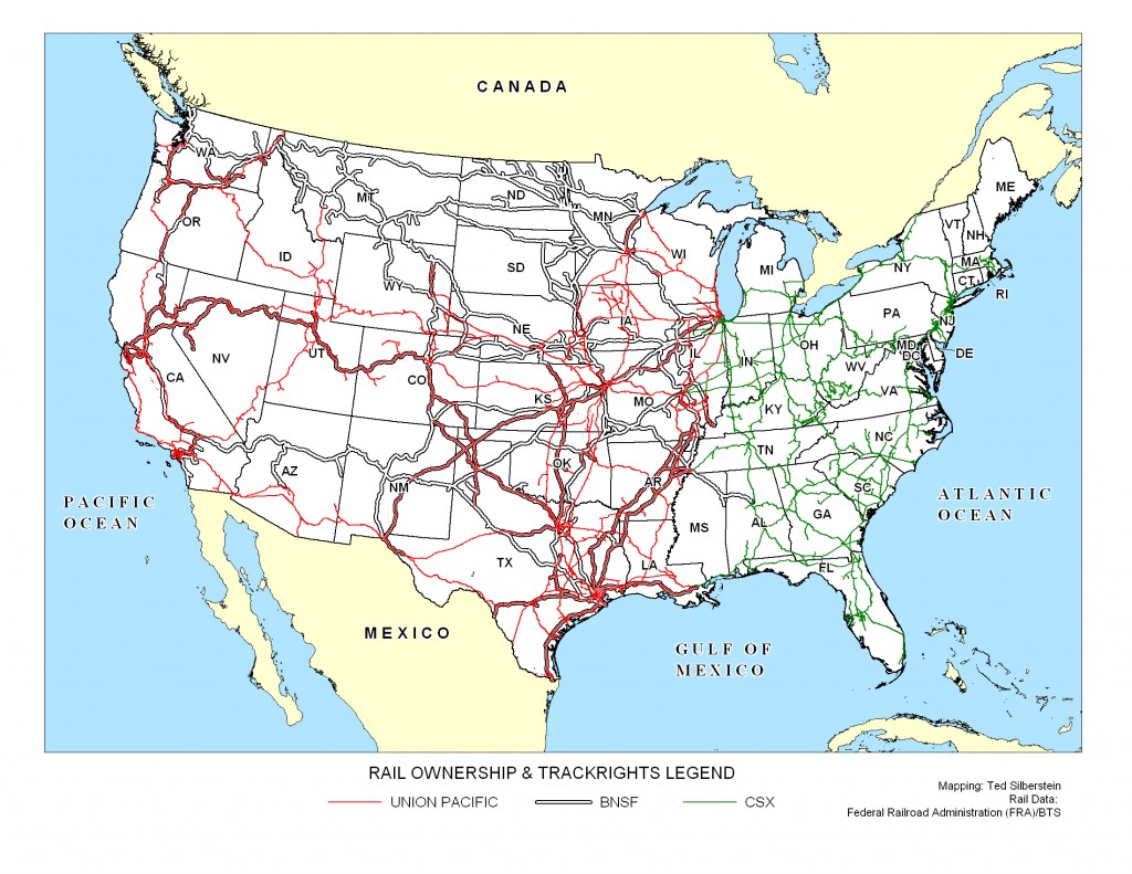 USA rail map for UP BNSF CSX